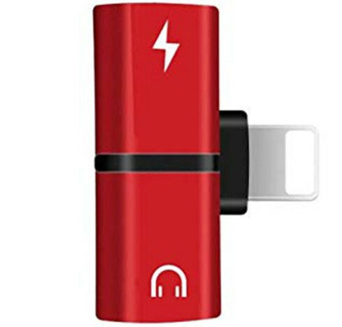 Mini Adaptor Lightning Splitter iUni dual port, pentru casti si incarcare iPhone, Red